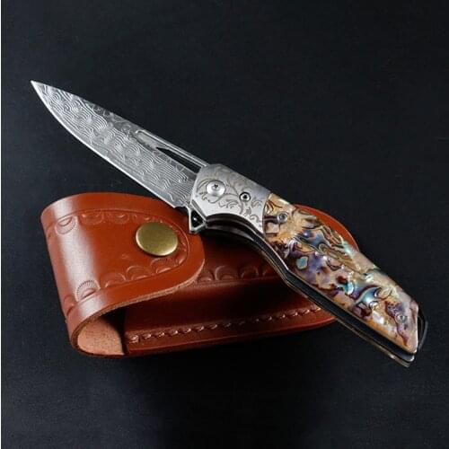 Free shipping sharp Damascus steel blacksmithing camping tool folding knife Three types of handles outdoor self-defense knife