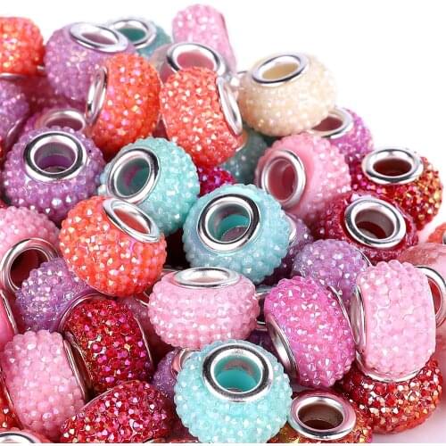 10Pcs New AB Color Big Round 5mm Large Hole European Spacer Beads Fit Pandora Bracelet Keychain Curtains Necklace Jewelry Making