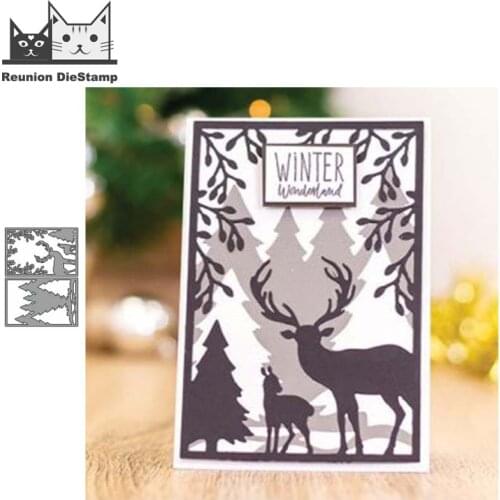 Reunion Christmas Deer Overlap Background METAL CUTTING DIES Stencil Scrapbooking Photo Album Card Paper Embossing Craft DIY