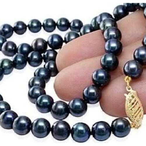 Hot sale 7-8mm natural black freshwater cultured round beads pearl women necklace wholesale price jewelry gifts 18inch MY4534