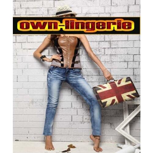 Gothic corset over bust eye hook body slim shaper brown leather corset lace up w3354