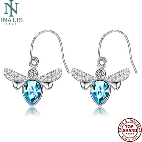 INALIS Fashion Bee Earrings For Women With Water Drop Blue Austrian Crystal Earring Valentine Day Jewelry Gift Send Girlfriend