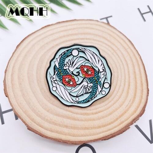 Creative Cartoon Round Enamel Pins Animal Whale Carp Koi Brooch Alloy Badge Clothes Bag Accessories Woman Jewelry Gift For Kid