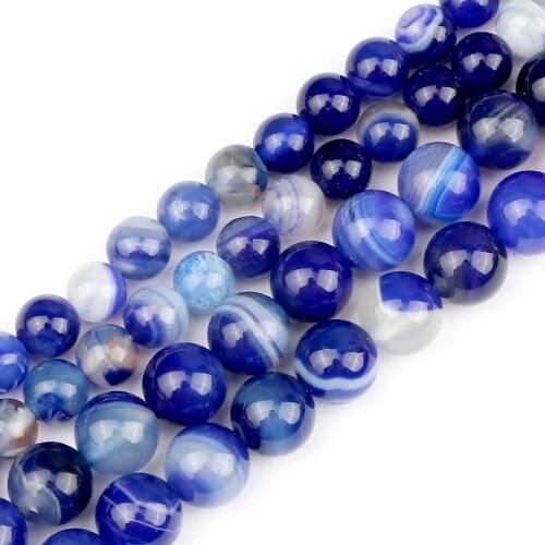 6 8MM Dark Blue Striped Agate Natural Stone Wholesale Round Loose Beads For DIY Jewelry Making Bracelet Women Handmade Gift New