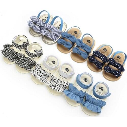 Baby Girl Summer Clothing Kids Infant Shoes Bowknot Plaid Striped Floral Party Princess Beach Shoes