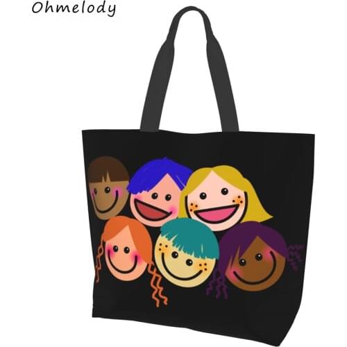 Cartoon Kids Face Women Summer Tote Bags Large Capacity Female Shoulder Bag Top-Handbag Shopping Bags Travelling Totes
