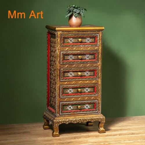 Handmade Art Furniture Solid Wood Chest of Drawers Bedroom Storage Locker Southeast Asia