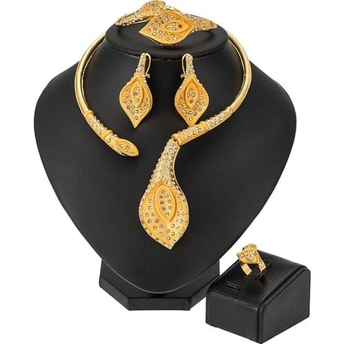 MKUN NEW Dubai Fashion Gold Color Jewellery Sets For Women Exaggerated Necklace Earrings Wedding Big Jewelry Set For Party