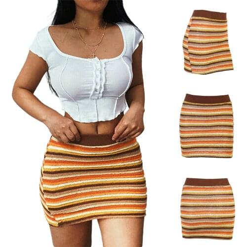 Hirigin Fashion Womens Bodycon Mini Cover Skirt Casual High Waist Striped Color Block Short Pencil Hold Hip Short Skirt