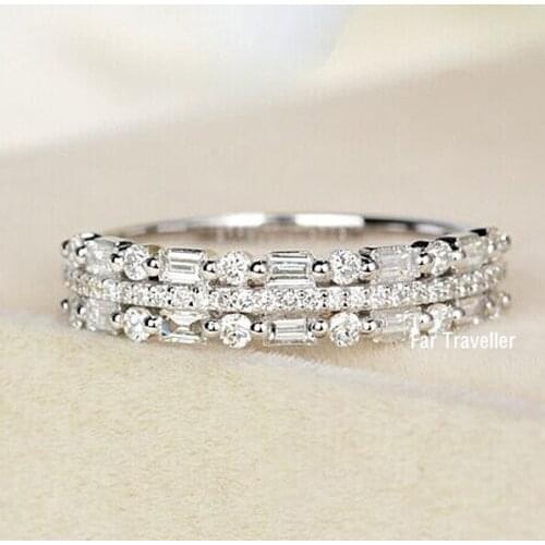 Fashion Inlaid Rectangular White Zircon Ring European and American Creative Three-layer Crown Rings for Women Wedding