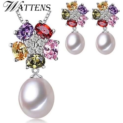 WATTENS Pearl Jewelry set, Natural freshwater pearls jewelry gifts for women, necklace pendant & earrings new,wedding event
