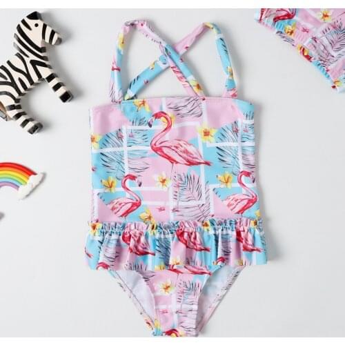 2020 New Baby Girl Swimsuit One Piece Swimwear Classic Style Bodysuit Skirt Dress Swimsuit for Girl Flamingo Bathing Suit