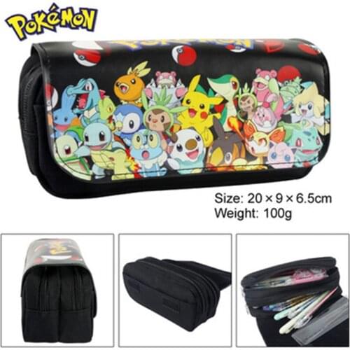 New Pokemon Pikachu Pencill Case School Cartoon Black Pen Bag School Supplies Stationery Schoolbag Birthday Party Gifts for Boys