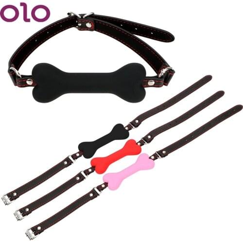 OLO Silicone Dog Bone Ball Gag Leather Harness Mouth Cute Mouth Plug Adult Games Couples Flirting Sex Products