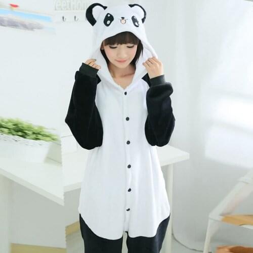Adults Animal Pajamas Sets Cartoon Sleepwear Cosplay Zipper Women Men Winter Unisex Flannel Panda Pajamas