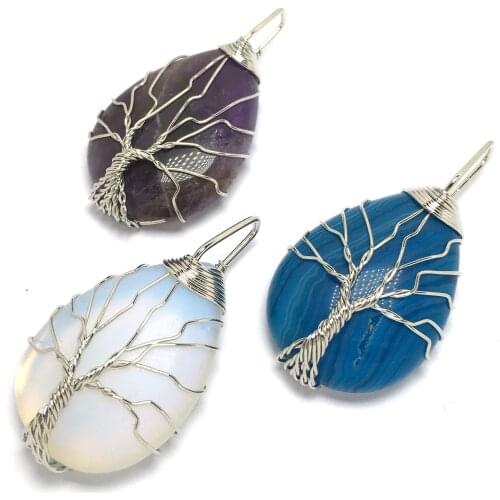 Natural Stone Pendants Color Wire Wrap Water Drop Shape Exquisite charms For Jewelry Making DIY Necklace Accessories 25x45mm