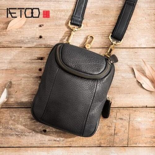 AETOO Casual Mens Messenger Bag Mens Mini Shoulder Small Bag Leather Retro Phone Bag Leather Multifunction Waist Bag