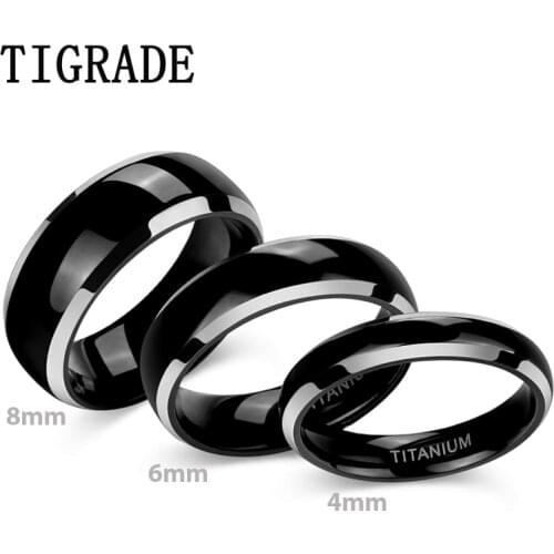 Tigrade 4/6/8mm Titanium Rings Black Dome High Polished Wedding Engagement Band Stylish For Men Women Gifts Lover Couple Jewelry