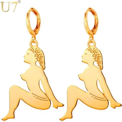 U7 Gold Color Earrings For Women Figure Mermaid Drop Earrings Fashion Jewelry For Women Wholesale E696