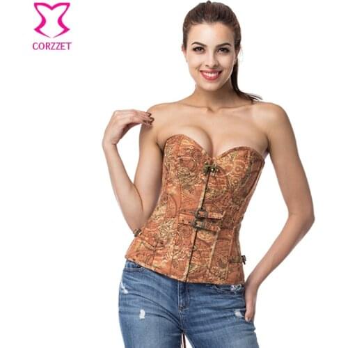 Vintage Corsage Steel Boned Waist slimming Corset Brown Steampunk Corsets and Bustiers Sexy Korsett For Women Gothic Clothing