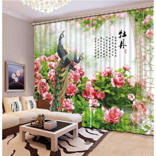 High quality Beautiful Photo Fashion Customized 3D Curtains peacock curtains