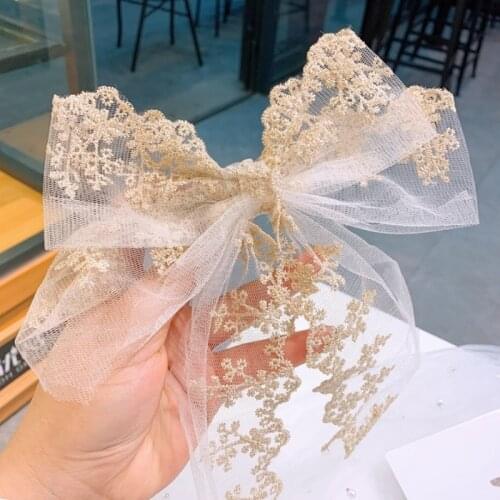 Retro Fairy Embroidered Lace Large Bow Hairpins Sweet Fabric Ribbon BB Hair Clips Pins Elegant Girls Hair Accessories for Women