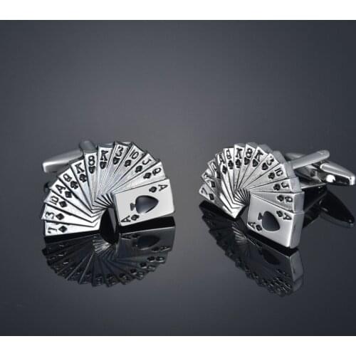 1 Pair Mens Poker Copper Playing Card Cuff Links High Quality Classic Initial Cufflink Formal Business Wedding Shirts Jewelry