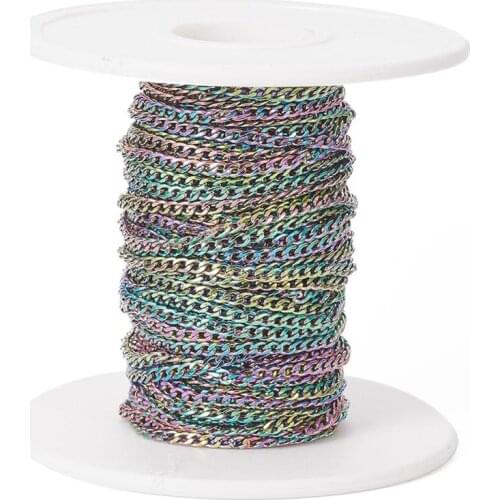 10m/roll Vacuum Plating 304 Stainless Steel Curb/Cable link Chains with Spool Multi-color for DIY Necklace Bracelet Jewelry