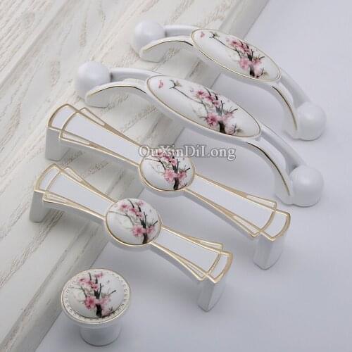 10PCS European Ceramic Printing Kitchen Cabinet Door Handles Cupboard Wardrobe Drawer Cabinet Pulls Handles & Knobs