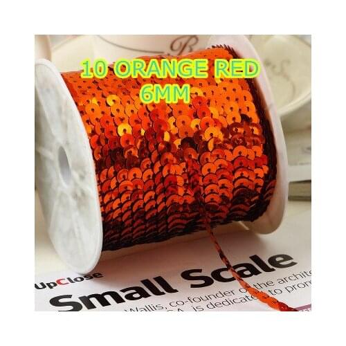 100 Yards 6mm Round Sequins Trim, Sold per Packet of 1 Roll(100 Yards)- Orange Sewing Sequins Ribbon