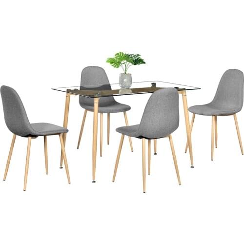 120 x 70 x 75)cm Dining Table Set Simple Wood Grain Table Leg & Transparent Tempered Glass Dinner Table 4pcs Dining Chair