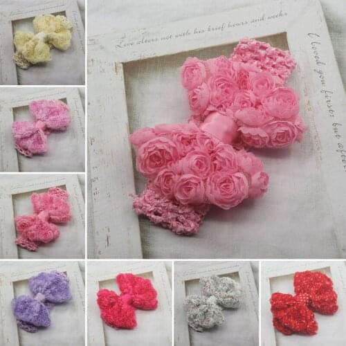 20/60pcs Newborn Baby Girls Elastic Crochet Headbands Chiffon Rose Bow Hairband For Infant Photo Props Kids Hair Bow Accessories
