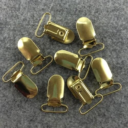 30 pcs/lot) 25mm 1'' Metal Gold color Suspender Clips with Plastic teeth Insert TQ517