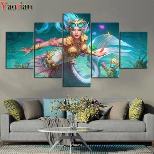 5 Piece Game Figure Mermaid diamond painting full square / round 5d diy diamond embroidery kits mosaic 3d Cross stitch mural