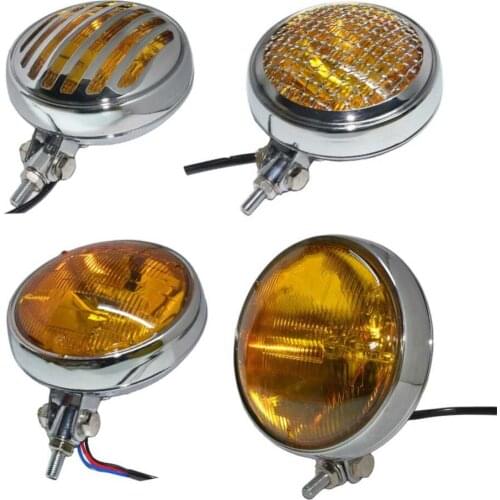 6" Retro Bike Customs Motorcycle Headlight Chrome Hi/Low Mesh Grille Amber Bulb For Harley Suzuki Cafe Racer Honda Sealed Beam