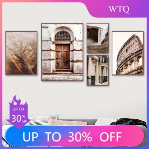Abstract Mountain Colosseum Rustic Door Waterfall Nordic Poster Wall Art Print Canvas Painting Decor Pictures Room Decoration