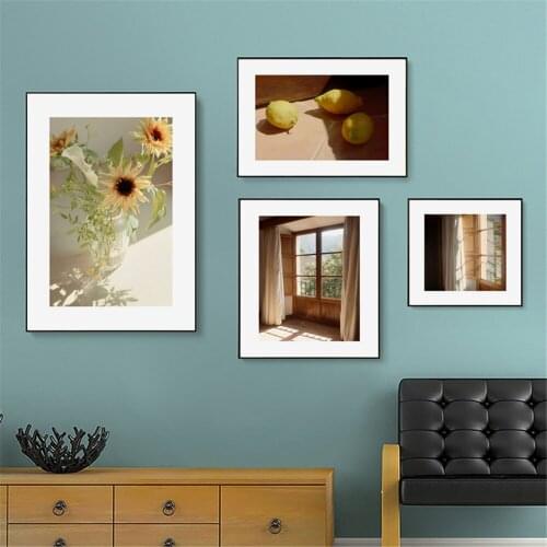 Abstract Vintage Lemon Sunflower Plant Wall Art Poster And Print Window Landscape Canvas Painting Pictures Living Room Decor