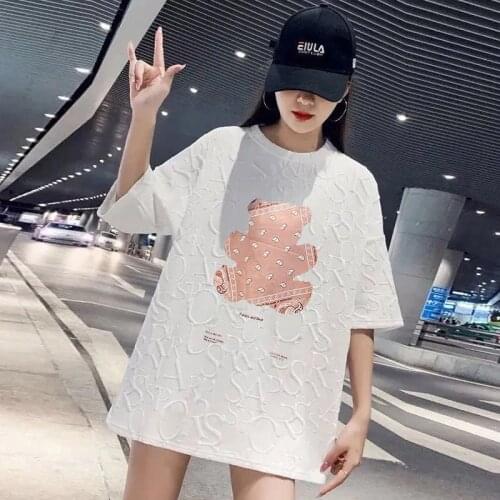 Cute Bear White T-Shirt Summer Loose Casual Student Top woman tshirts
