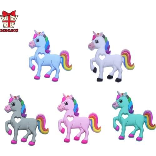 BOBO.BOX 2Pcs Unicorn Baby Teething Toy Silicone Teether Animal Pendant DIY Chew Necklace Nursing Food Grade Silicone BPA Free