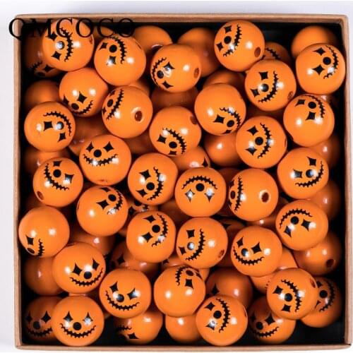 10Pcs 25mm Halloween New Products DIY Pumpkin Head Printed Wooden Ronud Beads Custom Fashion Crafts Kid Toy Jewelry Accessories