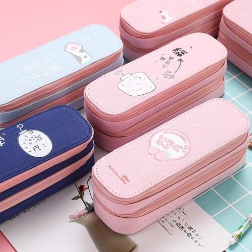 Kawaii School Pencil Case Multifunction Double Zipper Pen Bag Pencilcases Large Pencil Box Case Pouch Stationery School Supplies