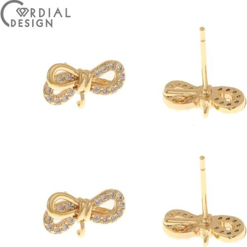 Cordial Design 20Pcs 7*13MM Jewelry Accessories/Hand Made/Bowknot Shape/Genuine Gold Plating/DIY Findings/CZ Earrings Stud