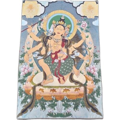China old Tibet silk Thangka like hanging painting fengshui Tibetan 6 arm Buddha