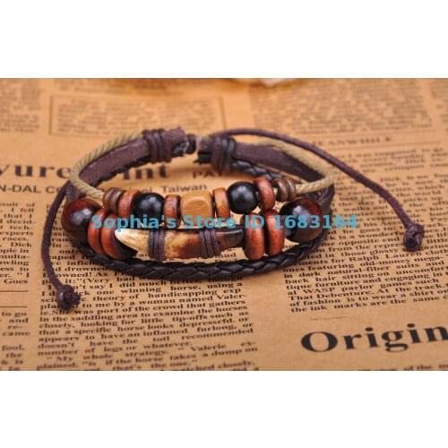 Nice Brown Wooden Beads Leather Hemp Friendship Bracelet Bangle Wristband Mens Womens