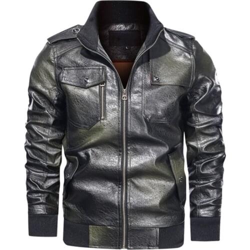 Novel New Brand Leather Jacket Men Casual Motorcycle Leather Jackets Stand Collar Multi Pocket Male PU Coat Oversize 5XL