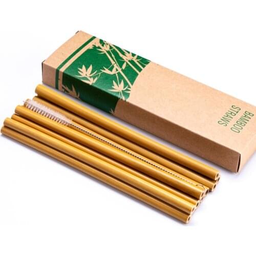 Reusable Straws Set with Brush Bamboo Drinking Straw Eco-Friendly Natural Bamboo Straws for Party Bar Accessories Drinkware