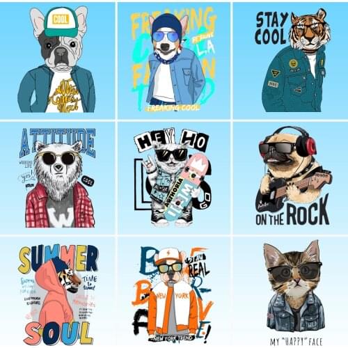 Cartoon Cute Animal Lion, Cat And Dog Colorful Alphabet Pattern Heat Vinyl Ironing Stickers Decor Thermal Stickers Washable