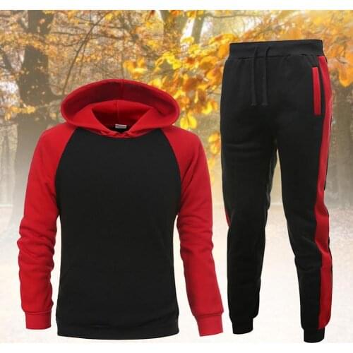 Men Autumn Long Sleeve Pocket Hoodie Pants Color Block Sports Tracksuit Outfit Sweatshirt Loose Hoodies Fashion Personality 2021