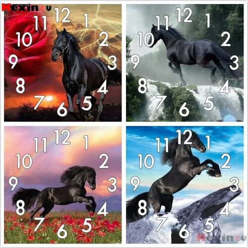 Full Diamond Painting kit Cross Stitch With Clock Mechanism Mosaic 5D Diy Square Round Animal Horse 3d Embroidery Gift