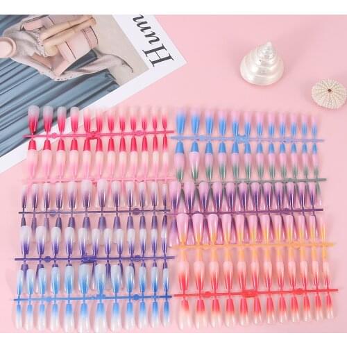 24Pcs Gradient Color Detachable False Nails Ballerina Wearable Fake Nails Long Coffin Full Cover Nail Tips DIY Nail Art Decor